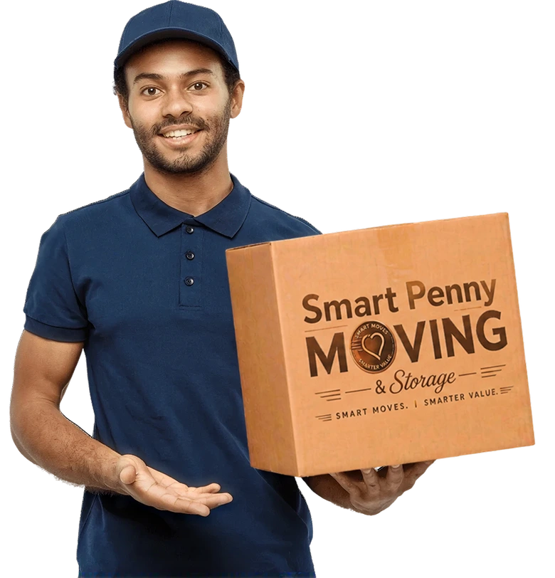 Smart Penny Moving mover holding a box