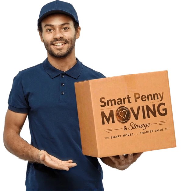Smart Penny Moving mover holding a box